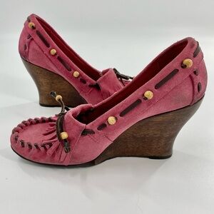 Sam Edelman Angelina Fushia Suede Moccasin Wedge Y2k Late‎ 90s